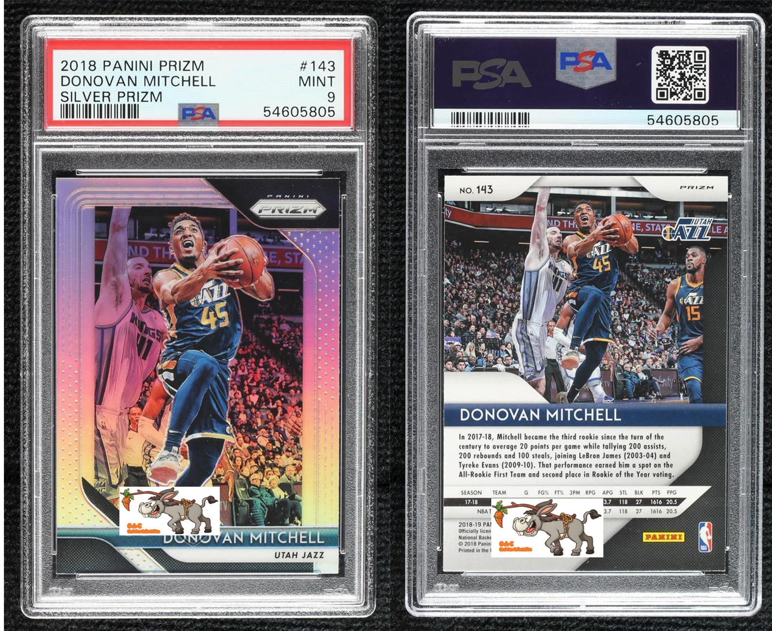 2018-19 Panini Prizm Silver Prizm Donovan Mitchell #143 PSA 9 MINT