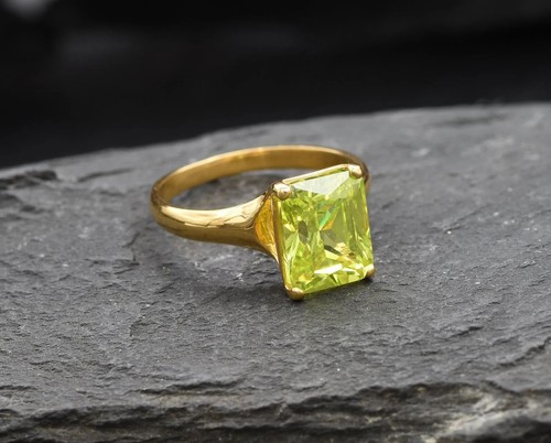 3.00 Ct Emerald Cut Natural Peridot & Diamond Wedding Ring 14k Yellow Gold Sz 8 - Picture 7 of 9