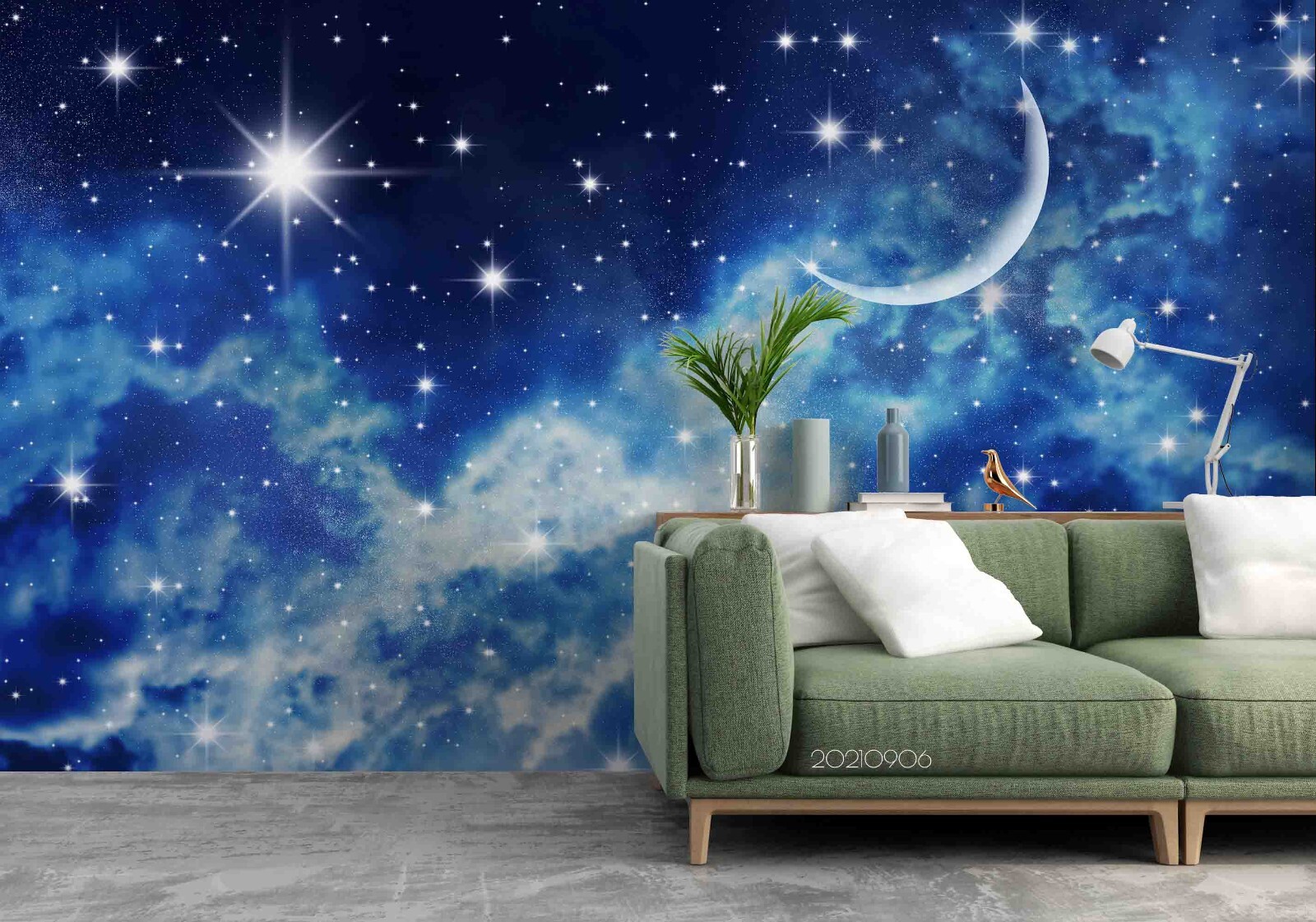 3D Blue Star Sky Moon Wall Murals Wallpaper Murals Wall Sticker 3