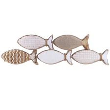 Handcrafted Wooden Fish Wall Decor Nautical Jute Rope Hanging Woven Fish Net Des