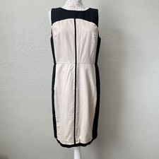 Ann Taylor Sheath Dress 14 Colorblock Beige Black Office Wedding Guest Elegant