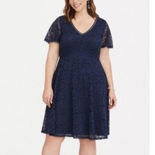 Torrid Navy Blue Lace V Neck Short Sleeve Flare Dress Size 14