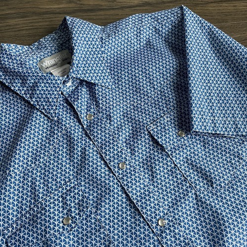 Wrangler Wrancher Shirt Mens Large L Blue Short Sleeve Pearl Snap Western Cowboy - Picture 3 of 10