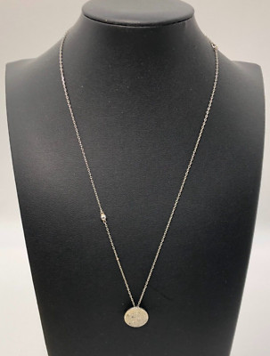 Michael Kors Silver Tone Necklace With Pave Rhinestones Circle Pendant 18 Inches
