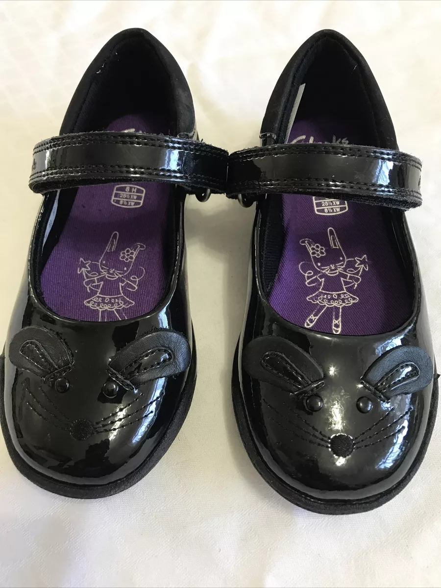 CLARKS GIRL S BLACK PATENT LEATHER SCHOOL SHOES UK 8 H INFANT EUR
