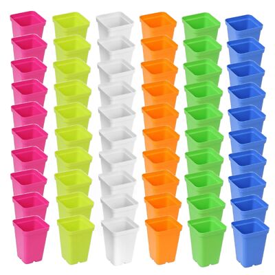 SUNPACK 2.5'' Square Seedling Pots for Indoor Gardening, Mixed Colors (Pack of 60