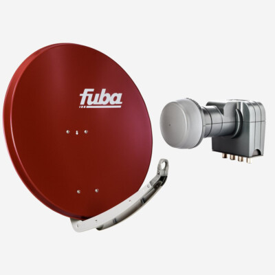 Fuba 85cm Satellitenschüssel rot Set Quad LNB 4 Teilnehmer (HDTV,4K/8K)