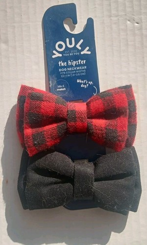 Youly The Hipster Dog Neckwear 2 Pk Bowtie Red Buffalo Check & Solid Black