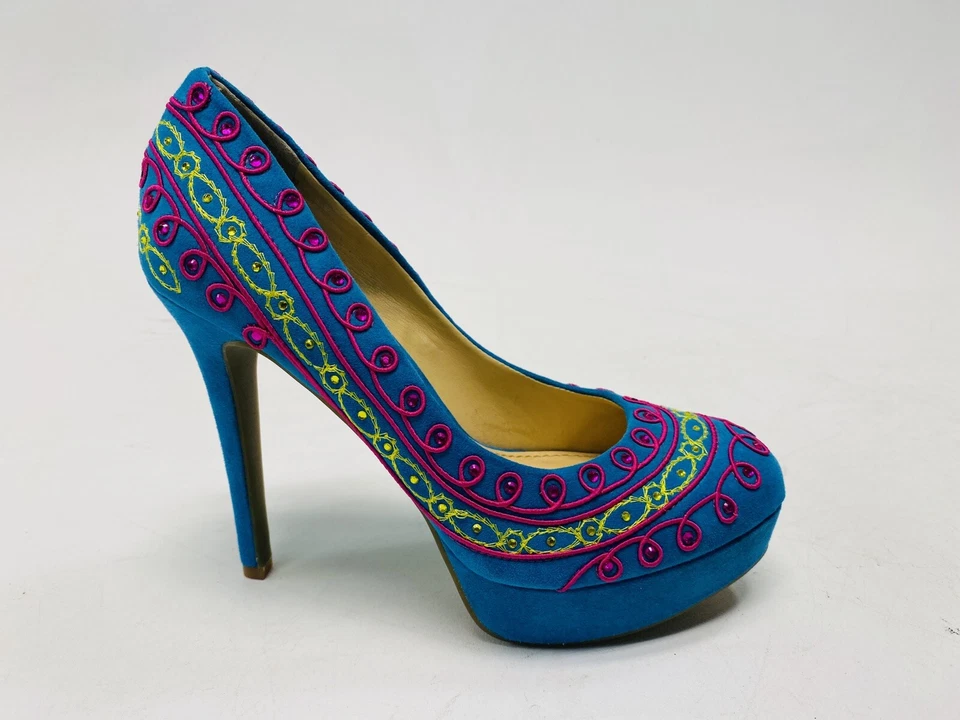 GIANNI BINI Alexis Plataforma Tacones de Aguja Talla 8 M Capri Azul Cuerda Estrás  Foto 3 de 4