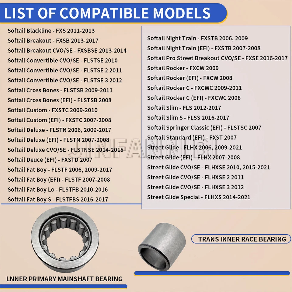 Kits de cojinetes y sellos primarios del eje principal para Harley-Davidson 2008-2020 TODOS los modelos Foto 2 de 4