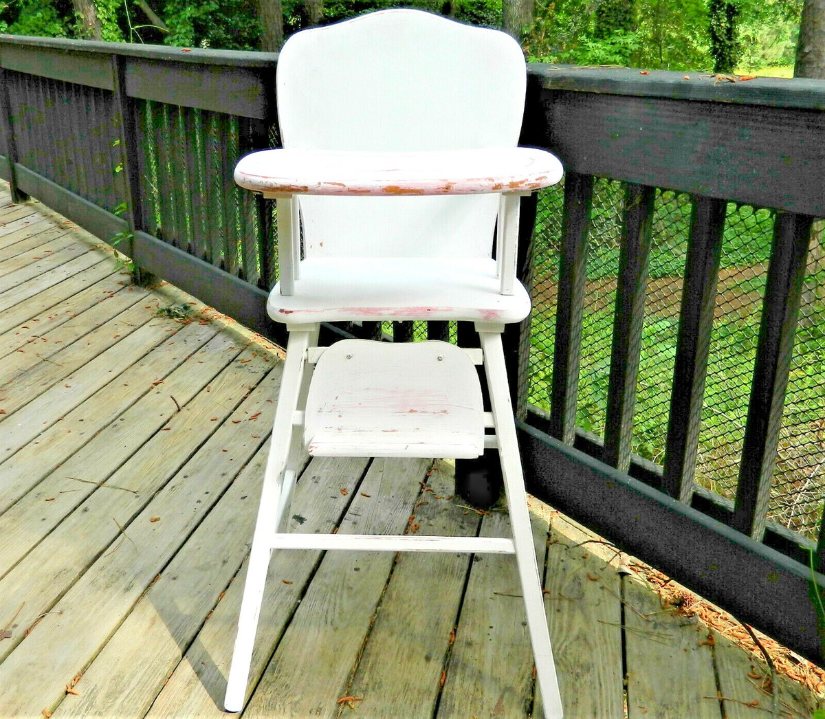 Vintage Wood High Chair White Over Pink Distressed paint | eBay Vintage Wood High Chair White Over Pink Distressed paint | eBay