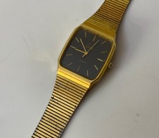 Vtg Men’s Gold Tone Limit Quartz Wristwatch Watch Bracelet Square Black Face AP2