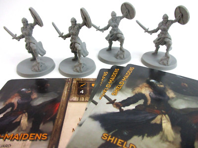 MYTHIC BATTLES: Ragnarok 4x SHIELD-MAIDEN Minis & Cards NEW!!