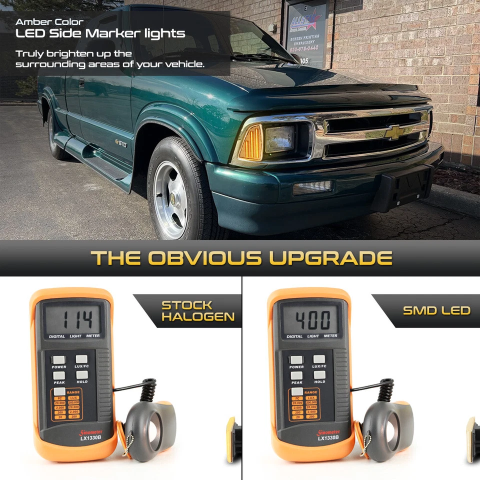 Chrome LED Turn Signal Lamps Corner Lights For 94-97 Chevrolet S10 Blazer Pickup - Image 3 of 4