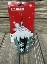 Happy Home By Rite Aid Christmas Ornament Hot Chocolate Shiny Blue Sparkle 