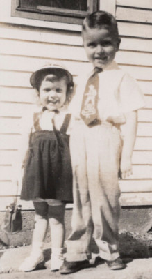 1950s Childhood Moment Boy Girl Smiling Friends Matching Siblings Brother Sister