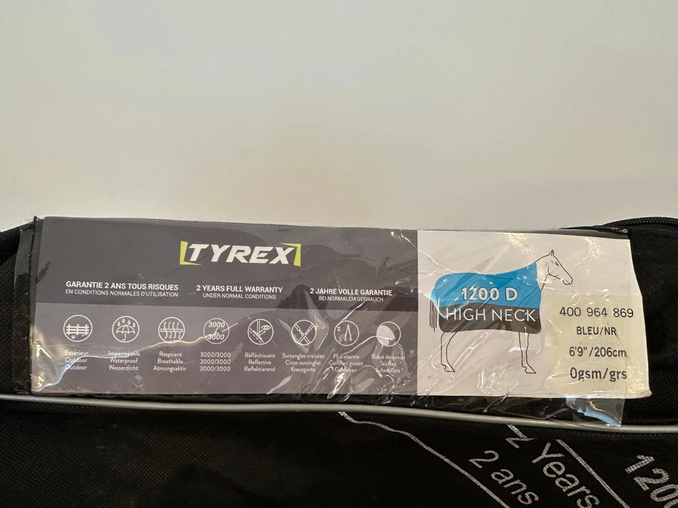Equitheme Tyrex 1200D High Neck Outdoordecke blau schwarz 125-155cm Pferdedecke - Bild 3 von 4