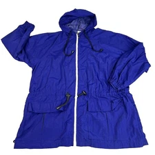 St. John's Bay Hooded Windbreaker Jacket Men Unisex M/L Navy Blue Full Zip Nylon