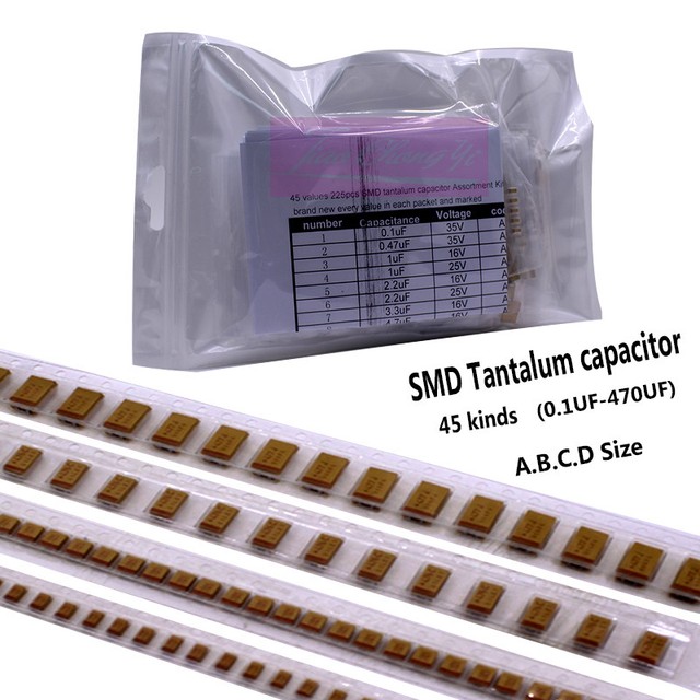 45 Values x50pcs=2250PCS SMD Tantalum capacitor kits A B C D size 0.1UF