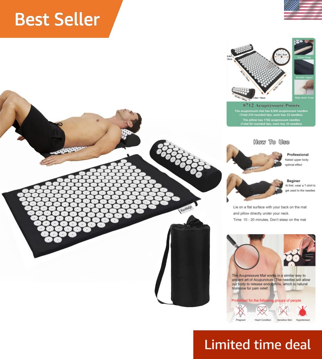 Acupressure Mat and Pillow Set with Bag – Large Size 28.7 X 16.5 inch Acupunc…