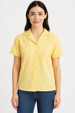 Rebecca Malone Women Shirt Small Yellow Linen Blend ButtonUp Short Sleeve Casual