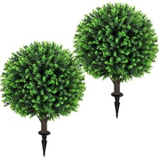Jasmpig Artificial Green Eucalyptus Topiary Ball Tree 24" with Ground Spike