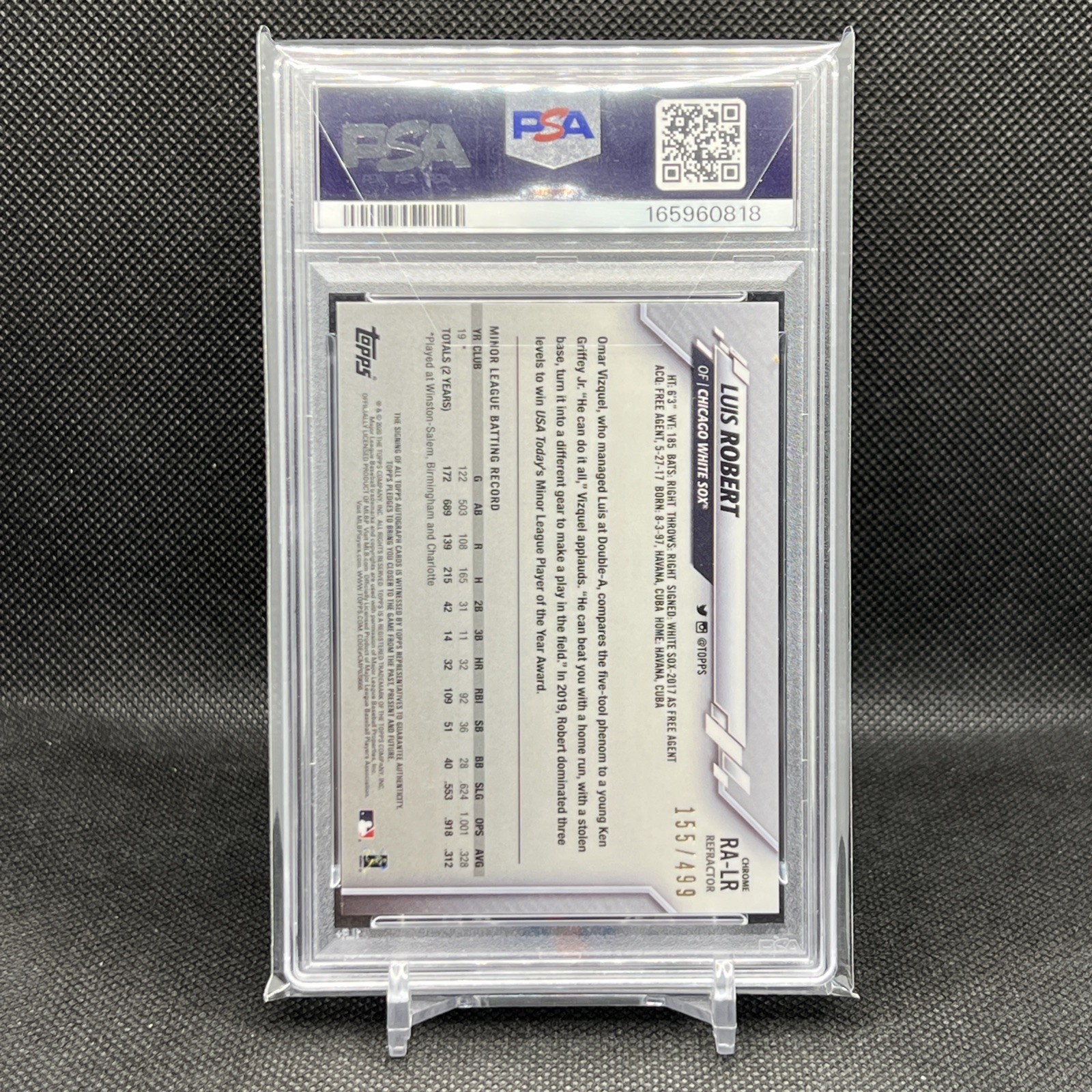 Topps 2020 Chrome Luis Robert RC Auto Refractor /499 PSA 10 White Sox Orioles view 2
