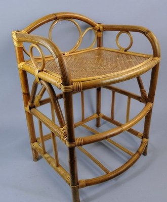 Bent Rattan Bamboo Bedside Table Night Stand Plants 27'' T 17x14'' Boho Palm Beach