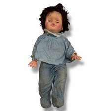 VTG Baby Doll Rooted Brown Hair Blue Outfit