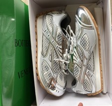 Bottega Veneta Men's Low Top Lace-Up Athletic Sneakers Silver/White/Green