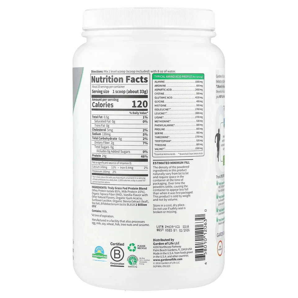 Sport, Certified Grass Fed Whey, Vanilla, 1 lb 7.28 oz (660 g) - Image 2 of 3