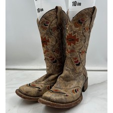 Corral Brown Boots Leather Aztec Embroidered Square Toe Cowboy A3155 Size 5.5
