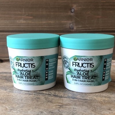 (2) Garnier Fructis Hydrating Aloe Hair Treat 3 in 1 Hair Mask 3.4oz 100mL