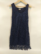 Roman Womens Medium Navy Dress Lace Sleeveless Occasion Scalloped Hem Crochet