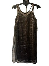 Vera Wang Dress, Size X-Small, Cocktail/Party, Gold Sequin & Sheer Black Overlay