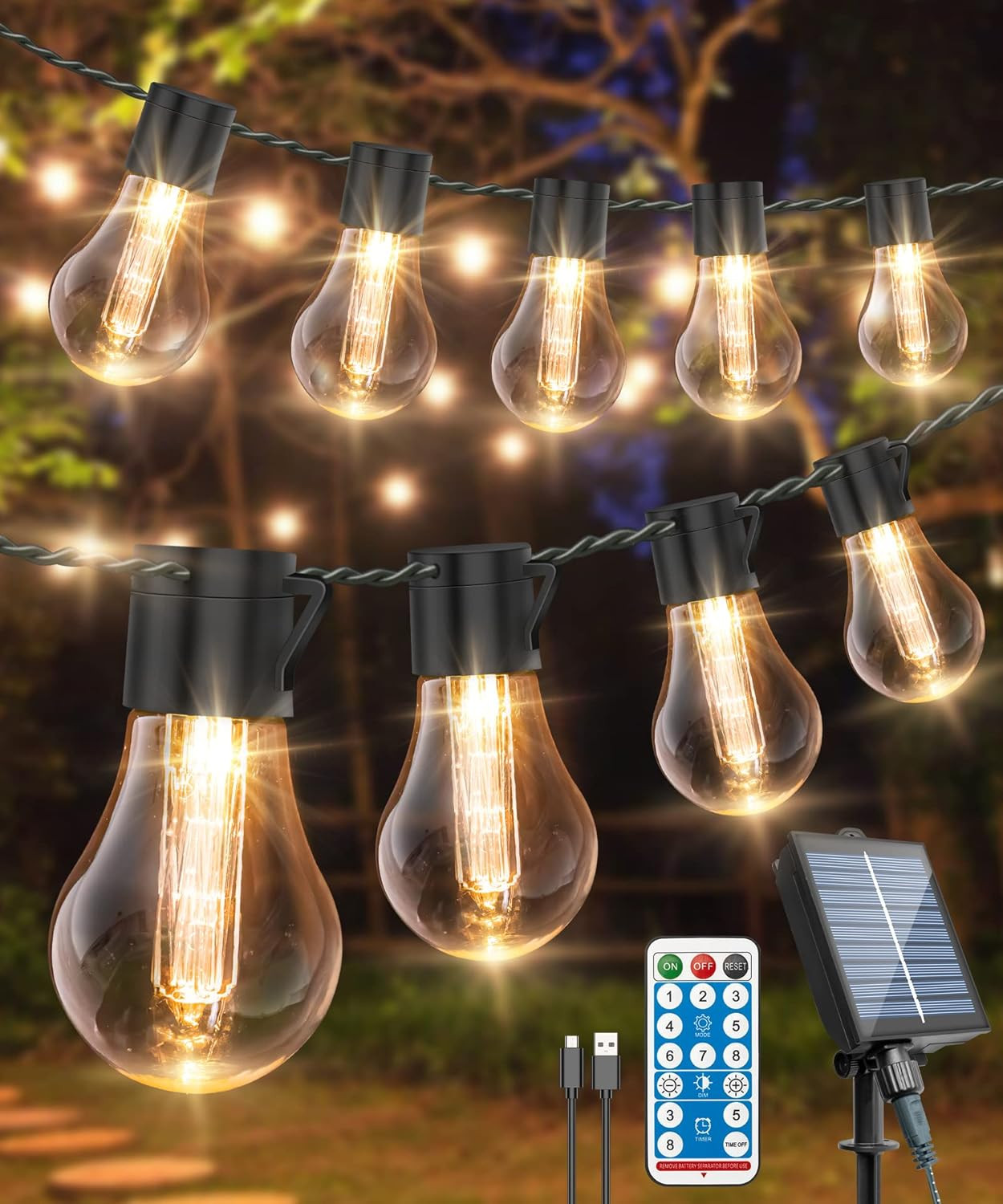 Solar Festoon Lights Outdoor, 14M/46FT Usb&Solar String Outdoor with Remote, IP6