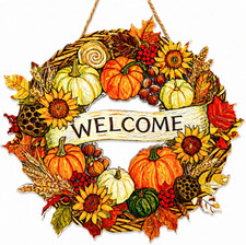 Pumpkin Welcome Wreath Sign Fall Front Door Wall Hanging Autumn Decor Porch