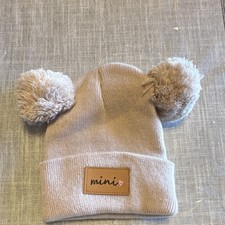 mini Beige Knit Beanie Baby Toddler Hat with Pom Pom Accent, Winter