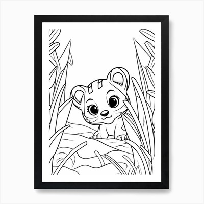Line Art Dschungel Tier Ozelot 1 Kunst gerahmt Wandbild Poster Leinwanddruck Bild