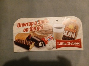 VINTAGE Little Debbie Snack Sign Gas Station Display UNWRAP A SMILE Honey Bun
