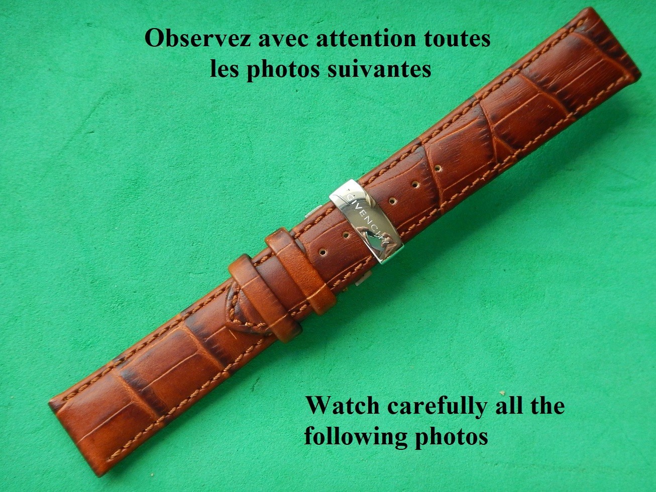 Bracelet montre 20mm cuir veau alligator caramel Givenchy boucle déployante