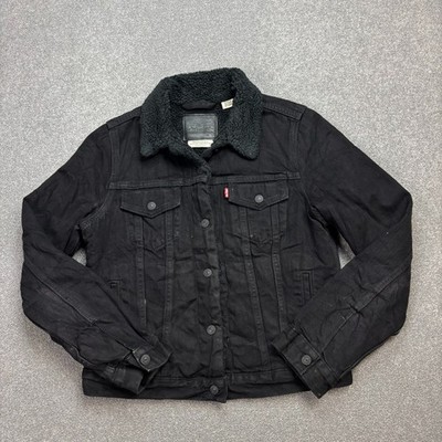 Levis Jeansjacke Damen Small schwarz Sherpa gefüttert Red Tab Trucker Fleece Lady*