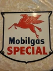 VINTAGE MOBIL PORCELAIN SIGN OLD GAS STATION SHIELD PEGASUS GAS PUMP PLATE 12"