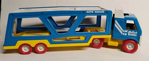 Vintage 1987 My First Buddy L Race Car Carrier Auto Hauler Carrier Semi Truck 