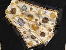 Vintage Smithsonian Silk Scarf RARE Numismatic Coin Theme with box & Card