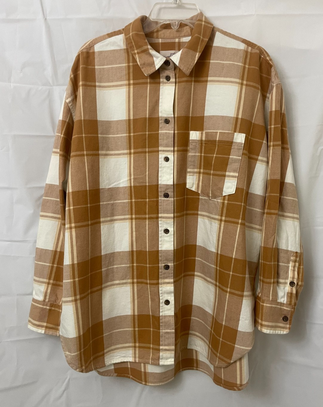 Universal Thread Cotton Brown Plaid Oversized Fla… - image 1