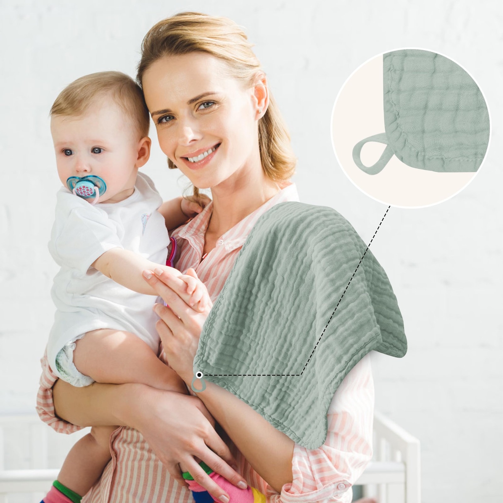 BAMBOO QUEEN 12 Pack Muslin Burp Cloths - Large 20 x 10, Ultra Absorbent 100