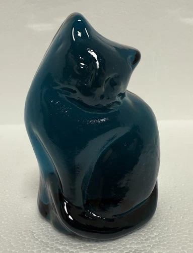 Blenko Glass Cat Figurine - Cerulean