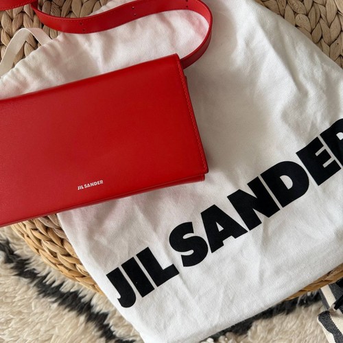 Authentic Jil Sander Red Leather Crossbody Bag with Adjustable Strap Excellent