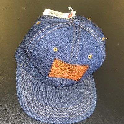 LEVI STRAUSS Denim Trucker Hat Cap LEATHER PATCH Strapback Sportswear Jean